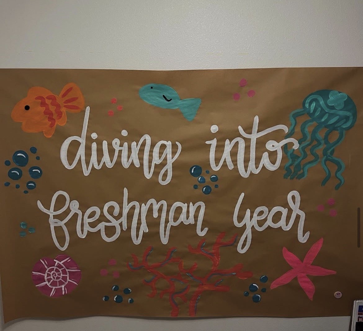 Hand-painted ocean themed freshman year banner